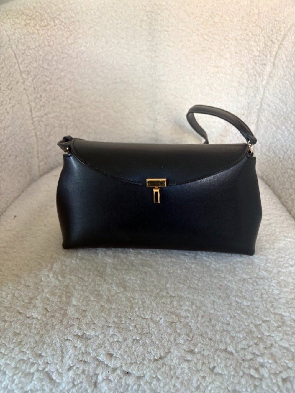 Toteme T-Lock Clutch Black Smooth Leather Gold Hardware Crossbody